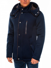 Jacheta pentru barbati, bleumarin, stil palton, nasturi si fermoar, casual, slim fit - C200 foto