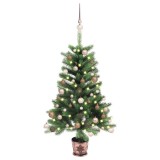 Brad Crăciun pre-iluminat artificial, set globuri, verde, 90 cm