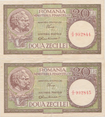 ROMANIA 2 X 20 LEI ND (1947,1948,1950) CONSECUTIVE VF+ LUCA, RUBICEC RPR 37 VERT foto