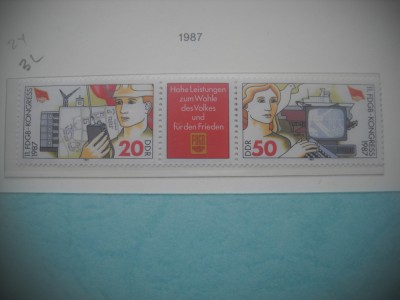 HOPCT TIMBRE MNH 1198 BIS CONGRESUL SINDICATELOR -2 VAL-1987-GERMANIA DDR/RDG foto