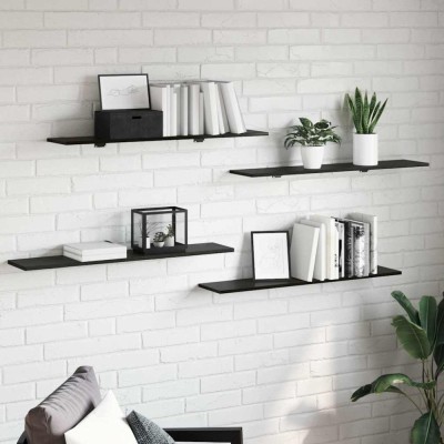 vidaXL Raft pentru cărți 4 pcs Negru 100 x 20 x 1.5 cm Lemn compozit foto