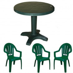 Set Mobila Gradina, Masa 80 Cm Milas Cu 3 Scaune, Culoare Verde, B001031 foto