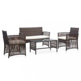 Cumpara ieftin Set mobilier de grădină cu perne, 4 piese, maro, poliratan