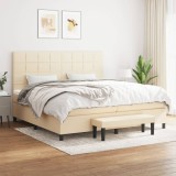 Cumpara ieftin Pat box spring cu saltea, crem, 200x200 cm, textil
