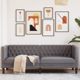 VidaXL Canapea Chesterfield cu 3 locuri, gri, piele ecologică