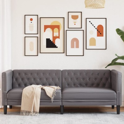 vidaXL Canapea Chesterfield cu 3 locuri, gri, piele ecologică foto