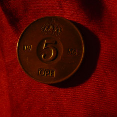 Moneda 5 ore Suedia 1956 Rege Gustav Adolf , cal. Buna