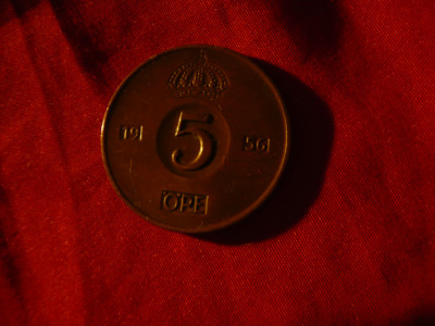 Moneda 5 ore Suedia 1956 Rege Gustav Adolf , cal. Buna foto
