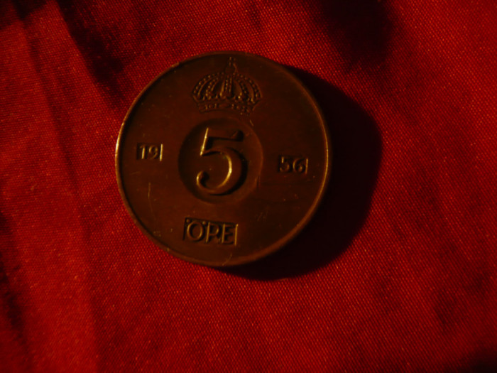 Moneda 5 ore Suedia 1956 Rege Gustav Adolf , cal. Buna