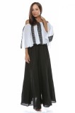 Rochie Dama Bumbac Straie Fluture Contrast, Bluza &amp; Fusta Maxi, Dantela, Talie Elastica, Fabricat in Romania