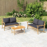 Banca gradina vidaXL bambus, perne gri inchis, 115x75x74 cm, 2 locuri, exterior terasa