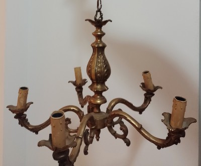 Antic candelabru din bronz masiv cu 5 brațe foto