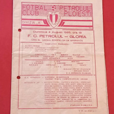 Program meci fotbal PETROLUL PLOIESTI - GLORIA BUZAU (04.08.1985)