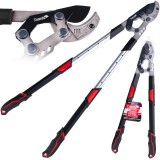 Foarfeca telescopica de gradina cu lama tip nicovala si angrenaj, 730 - 970 mm, 65 Mn, PTFE, Tvardy T07426