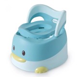 Olita pentru copii, flippy, +6 luni, detasabila, cu capac, antiderapanta, din plastic, colac moale, model ratusca, 38x32x30 cm, albastru