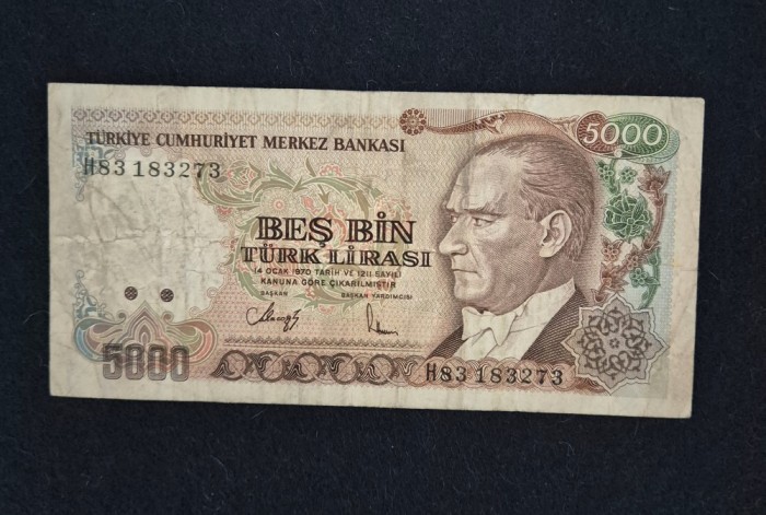 Bancnota 5000 LIRE Turcia 1970