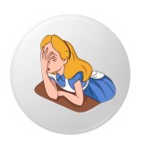 Cumpara ieftin Insigna metalica rotunda 58 mm cu ilustratie personaj feminin stil animatie clasica, model expresiv vintage