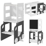 AIYAPLAY Scara Montessori 4 &icirc;n 1 pentru Copii cu 2 Table și Set Masă și Scaun, din Lemn, 58x46x92 cm, Alb | Aosom Romania