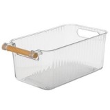 Cutie de Depozitare Transparentă din Plastic cu Maner din Lemn, CMCLASS