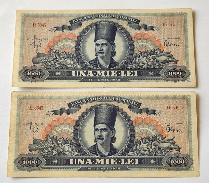 Romania - 1000 Lei 1948 x 2 Consecutive