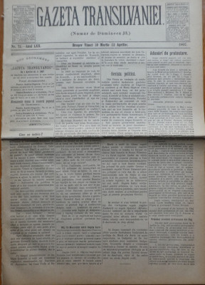 Gazeta Transilvaniei , Numer de Dumineca , Brasov , nr. 72 , 1907 foto