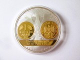 Germania medalie comemorativă Proof placată cu argint și aur 24 K:1 Deutsche Mark 1950,diam:50 mm,greutate:51 grame