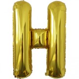 Balon folie metalizata litera h, flippy, 80 cm, umflati cu heliu sau aer, ambalaj individual, pai inclus, auriu