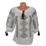 Cumpara ieftin Bluza Tip Ie Traditionala Alba cu Motiv Geometric Verde de Dama - IMS66