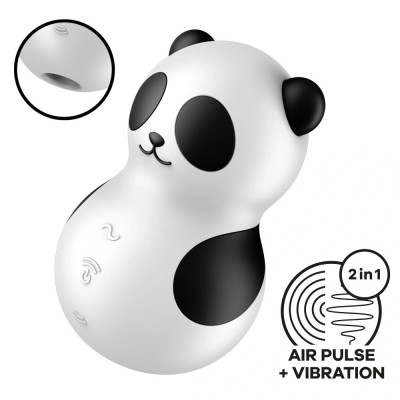 Stimulator Pocket Panda, 11 Intensitati Suctiune, 12 Moduri Vibratii, Silicom, Alb/Negru foto