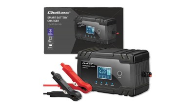 &amp;Icirc;ncărcător inteligent Qoltec cu microprocesor 12V 8A | 24V 4A | Funcție de reparare pentru baterii AGM și GEL | Ecran LCD foto