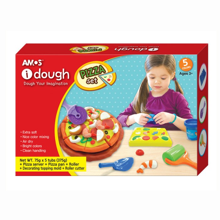 Plastilina AMOS 5 set ID75P5PZ Pizza 75g Dough + 5 accesorii, Kitchen Creations