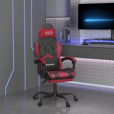vidaXL Scaun gaming pivotant/suport picioare negru/ro?u vin piele eco foto