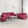 Set canapele cu perne, 3 piese, roșu vin, catifea