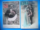 HOPCT 1620 CUPLU-ROMANTICA-FRANTA-TCV-LOT 2 CARTI POSTALE VECHI-CIRCULATE, Circulata, Printata