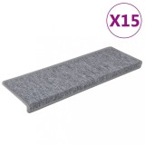 Cumpara ieftin Covorase pentru scari, 15 buc., 65x21x4 cm, gri deschis, cu margini dreptunghiulare