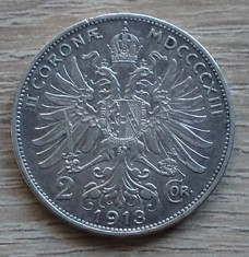 Moneda argint 2 korona coroane 1913, Austro - Ungaria foto