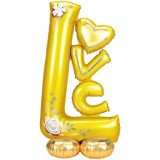 Balon din folie metalizata, flippy, figurine, model love, tematica iubire, 110x64 cm, ambalaj individual, pai inclus, umflare cu aer sau heliu, galben