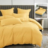 Lenjerie de pat natur uni stripe 6 piese cu cearsaf (galben)