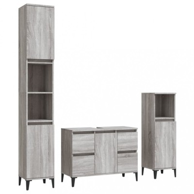 Set mobilier de baie, 3 piese, gri sonoma, lemn prelucrat foto