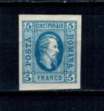 1865 - Alexandru Ioan Cuza, efigia in oval, 5 parale neștampilat, cu sarniera