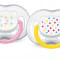 Set suzete ortodontice din silicon Philips AVENT Free Flow Modern 6-18 luni SCF180/24RG, Roz-Galben