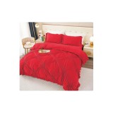 Cumpara ieftin Lenjerie de Pat, 4 Piese din Catifea, cu Volanase, pentru Pat dublu, Rosu - FR157