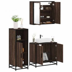 vidaXL Set mobilier de baie, 3 piese, stejar maro, lemn prelucrat 3300949