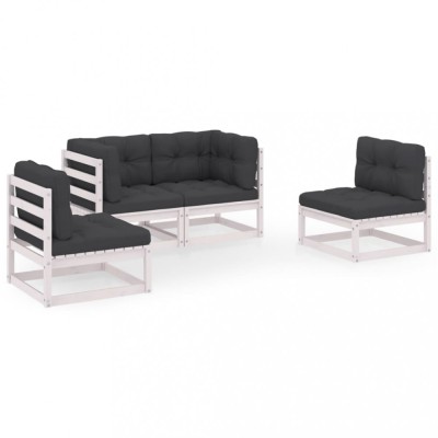 Set mobilier de gradina cu perne, 4 piese, lemn masiv de pin foto