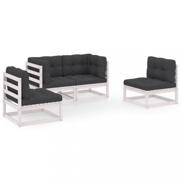 Set mobilier de gradina cu perne, 4 piese, lemn masiv de pin