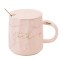 Cana cu capac din ceramica si lingurita Pufo Mind &amp; Life pentru cafea sau ceai, 350 ml, roz