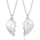 Set de coliere din argint - &bdquo;Mama&rdquo; și &bdquo;Fiica&rdquo;, inimioară despicată, zirconii transparente