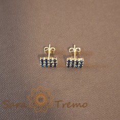 Cercei pe Lobul Urechii cu Cristale Zirconia Albastru-Ocean si Inchidere Fluturas foto