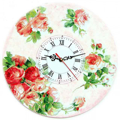 Ceas de perete cu cifre romane, ceas cu trandafiri rosii si roz 1272 foto