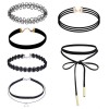 Set 6 Coliere Choker Negre, Elegante, Ajustabile, Stiluri Multiple, Textil si Zirconiu, Femei